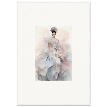 Ethereal watercolor fashion art of a gown in gray and blue for Ethereal Satin Interlude