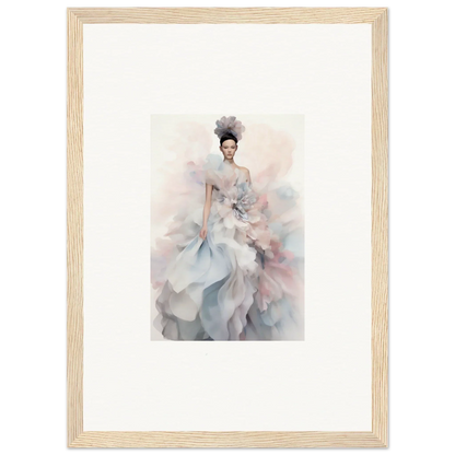 Ethereal Satin Interlude art featuring soft grays and pinks in flowing gown illustration