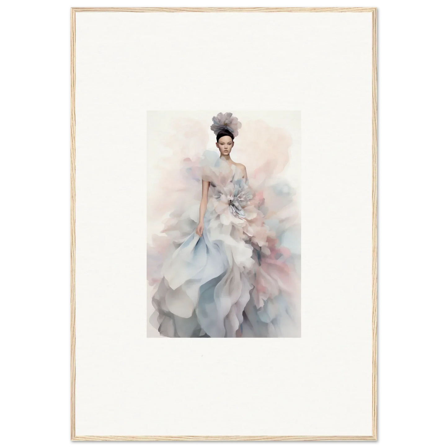 Ethereal watercolor fashion illustration depicting the Ethereal Satin Interlude gown