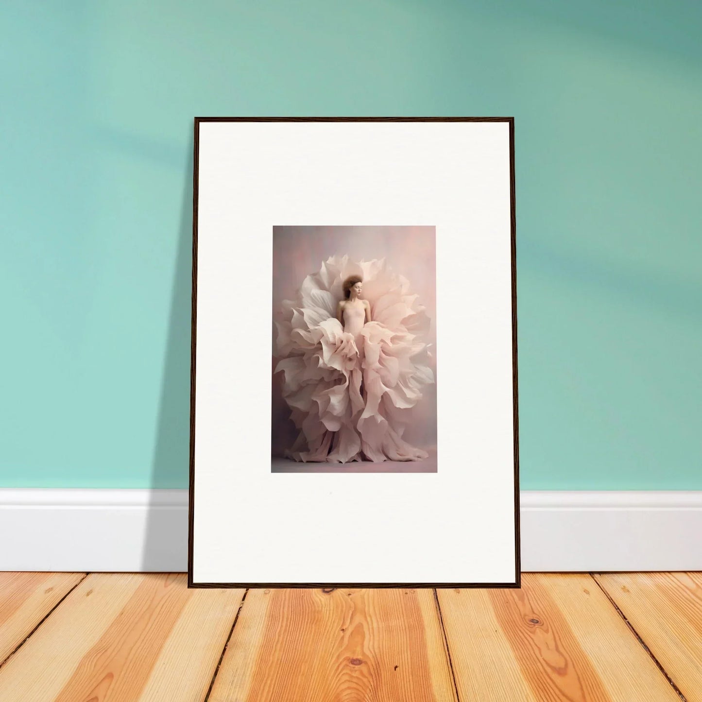 Framed black and white photo of a figure in flowing fabric from Ethereal Silence Blossoms