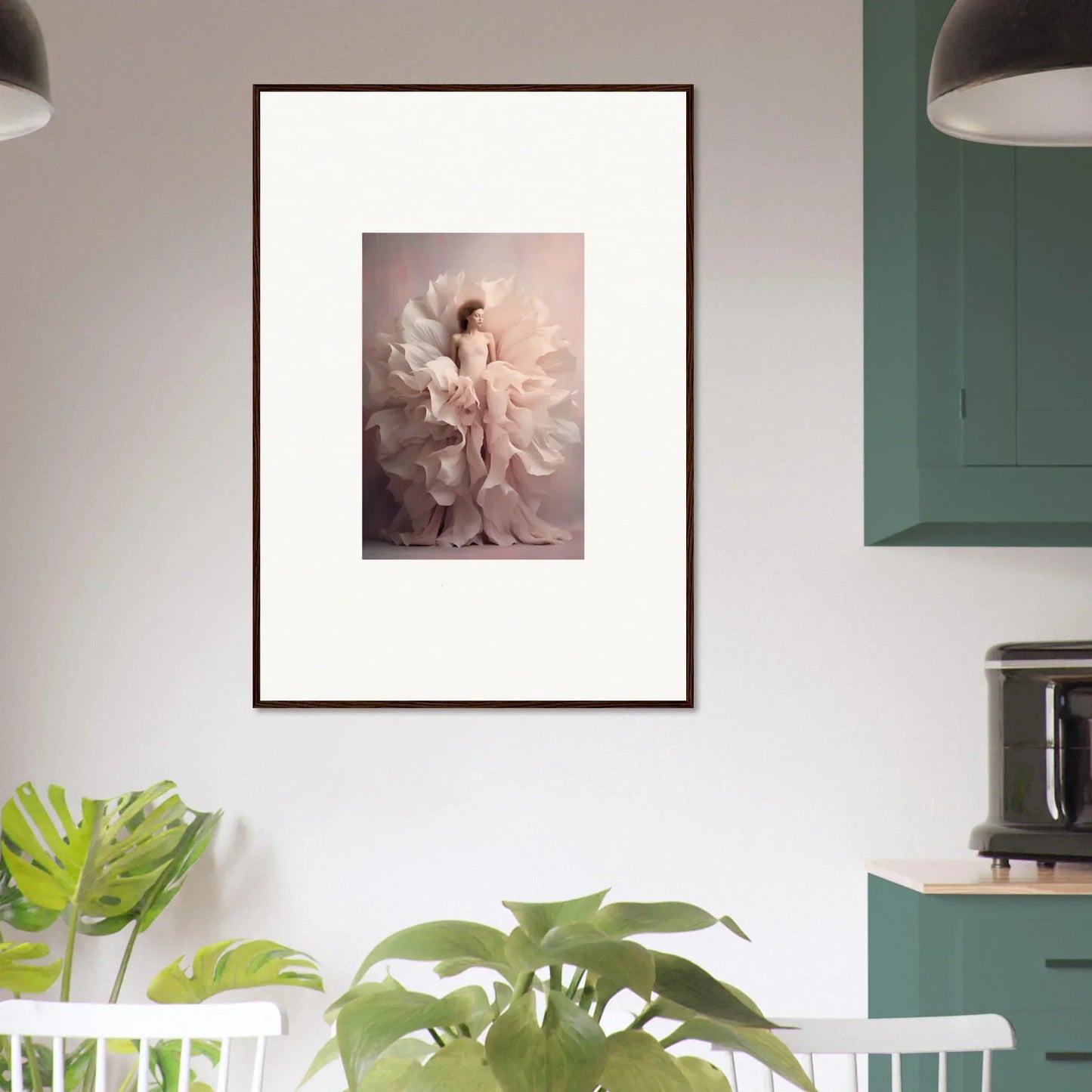 Framed Ethereal Silence Blossoms print with a soft figure and white petals