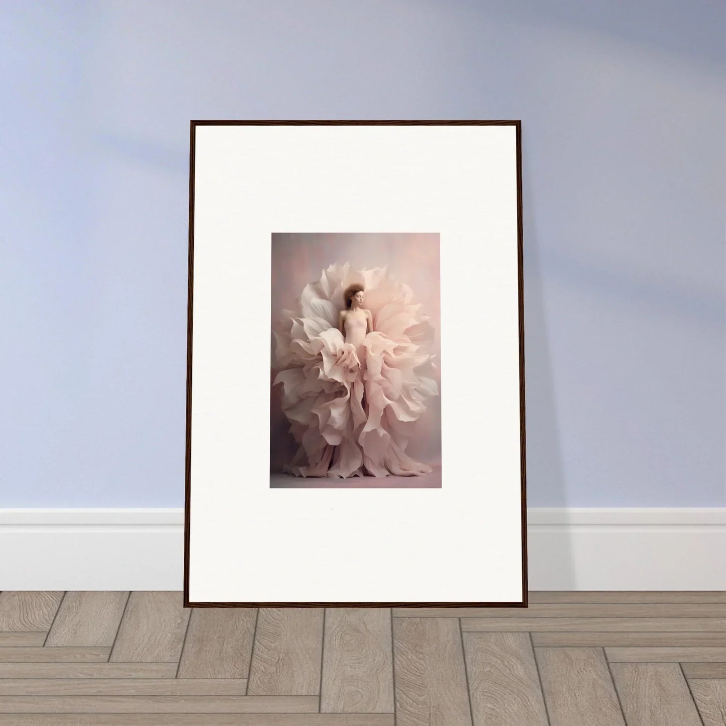 Framed black and white photo of a ballet dancer, Ethereal Silence Blossoms art