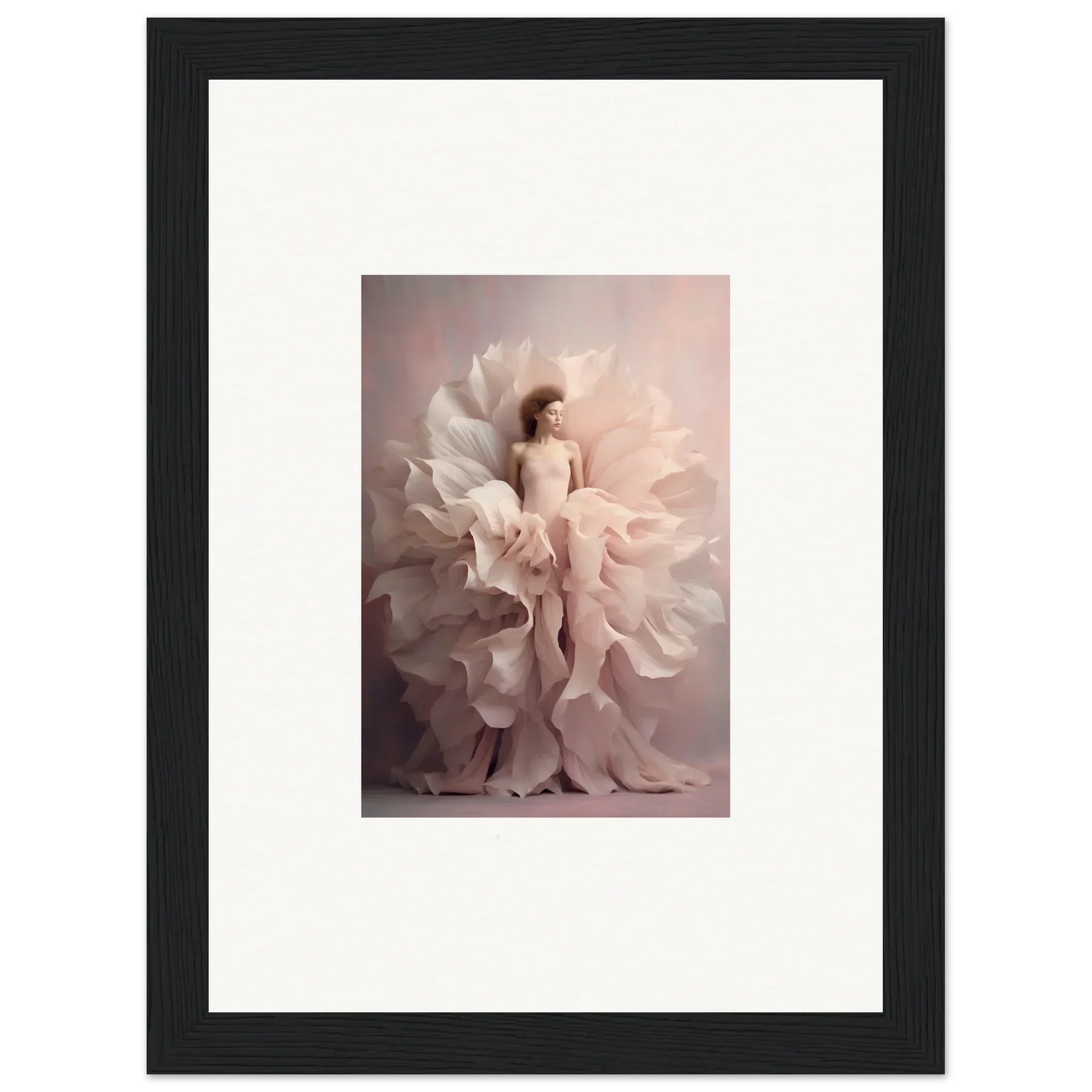 Dramatic figure in white fabric resembling Ethereal Silence Blossoms in art form