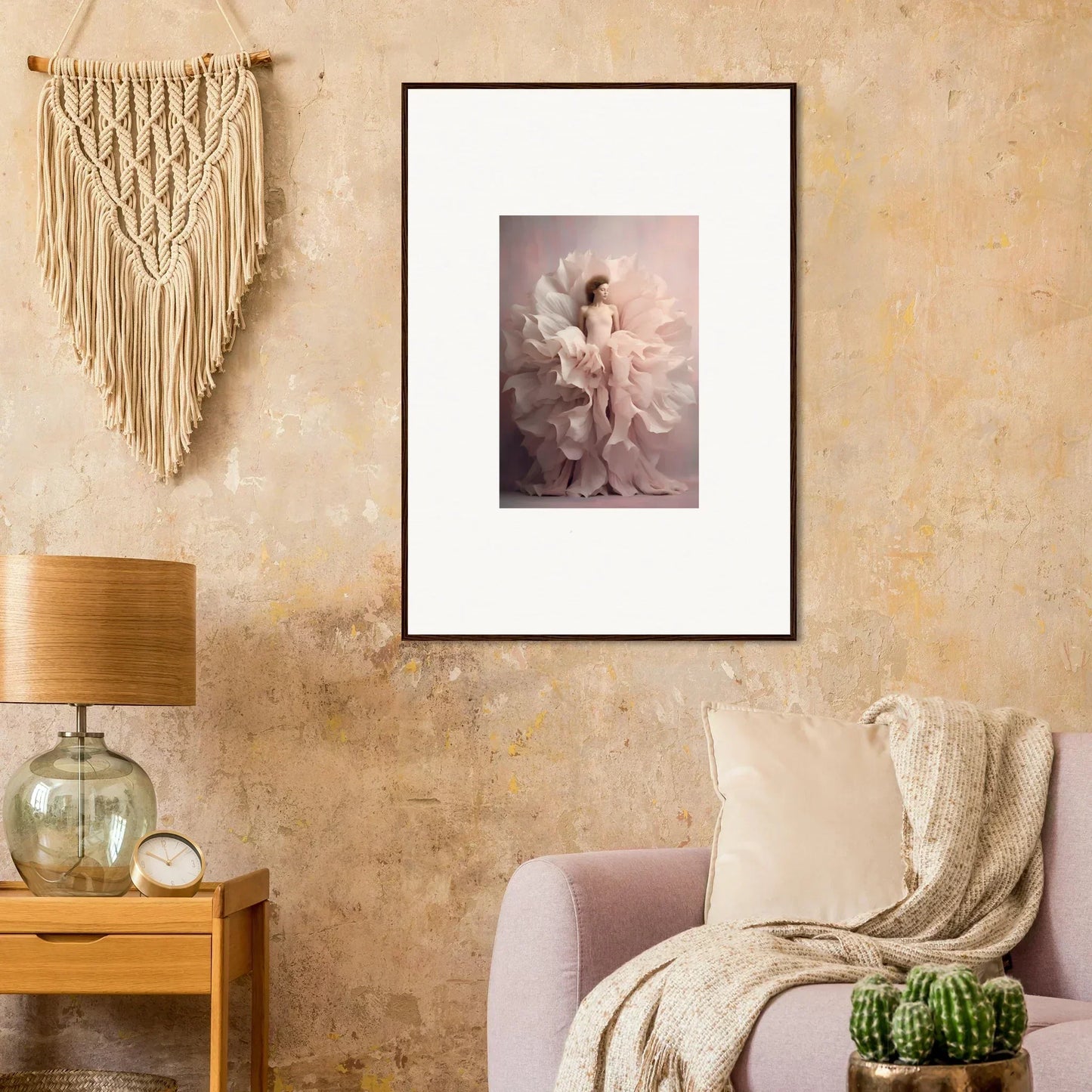 Ethereal Silence Blossoms artwork featuring a dreamy figure in soft pink hues