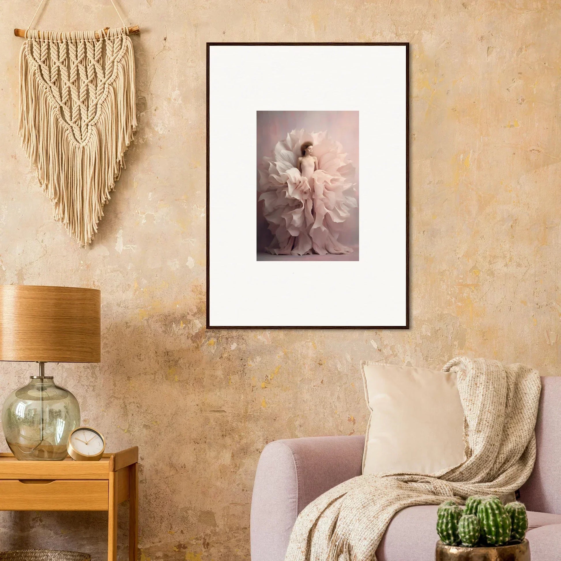 Ethereal Silence Blossoms artwork featuring a dreamy figure in soft pink hues