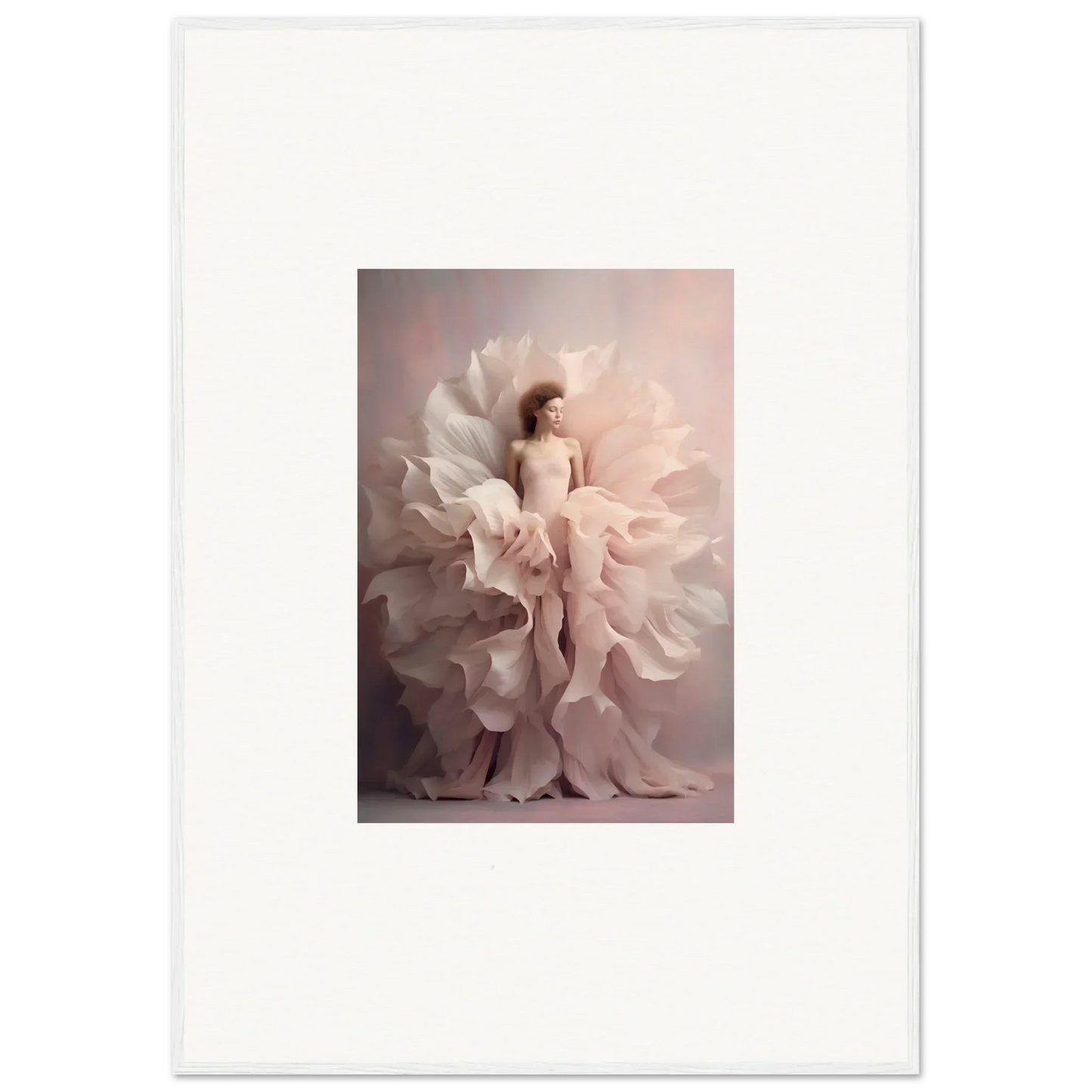 Ethereal figure in petal-like fabric layers from Ethereal Silence Blossoms art™