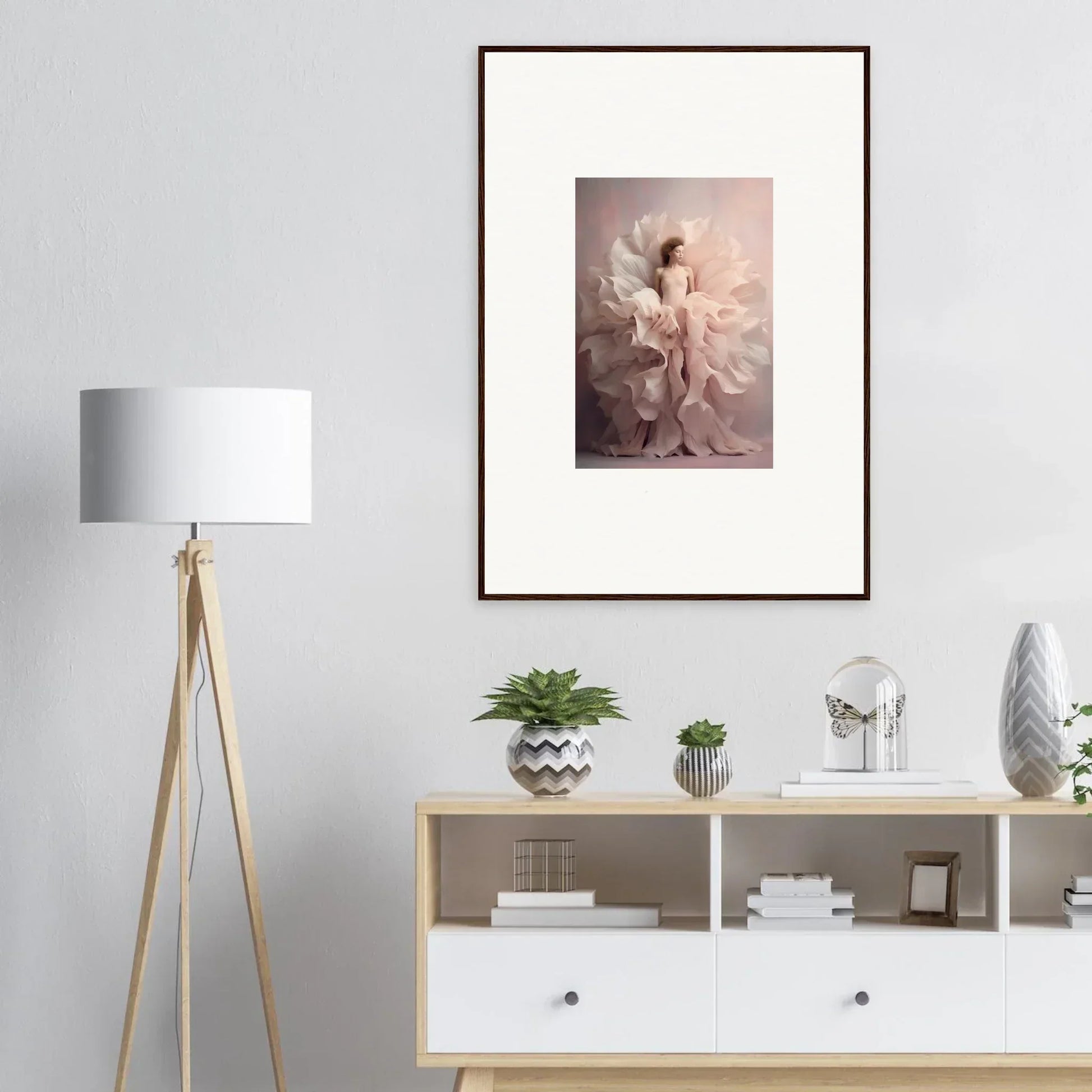 Framed Ethereal Silence Blossoms art in soft pink tones, perfect for any wall