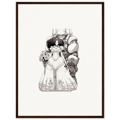 Black and white wedding bride with fantastical creatures, perfect for Steel Reverie wall art