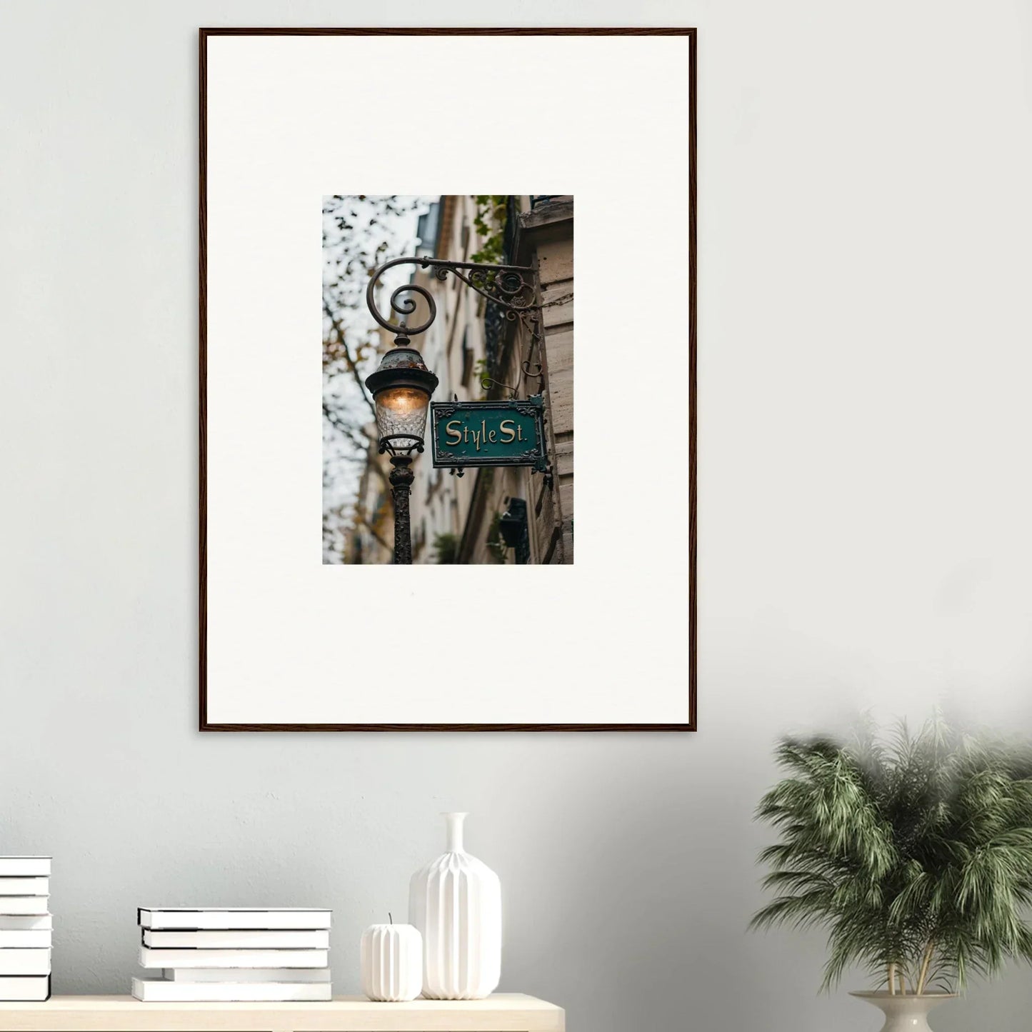 Framed canvas print of vintage street whispers in a charming European setting