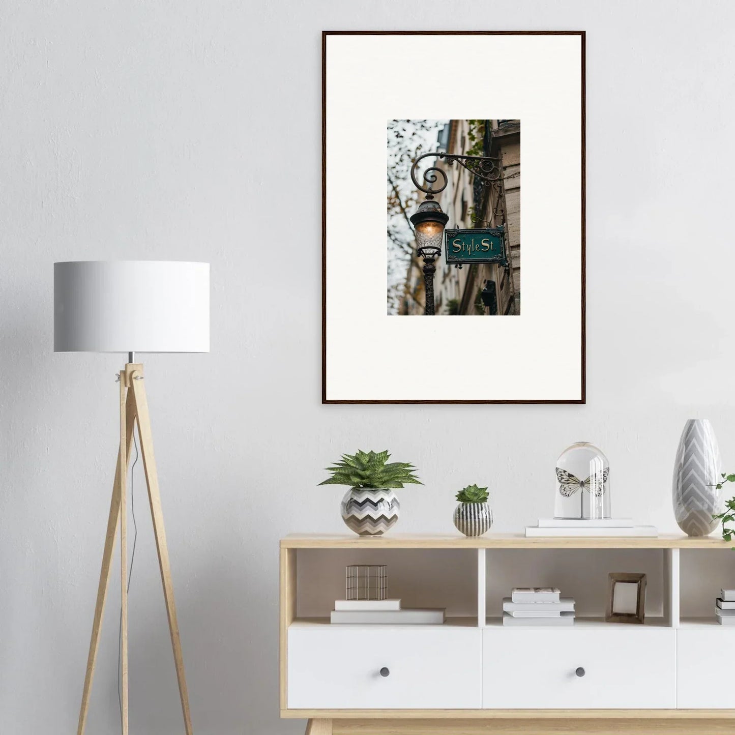 Framed photograph of a Parisian street lamp for stylish room decoration and street whispers