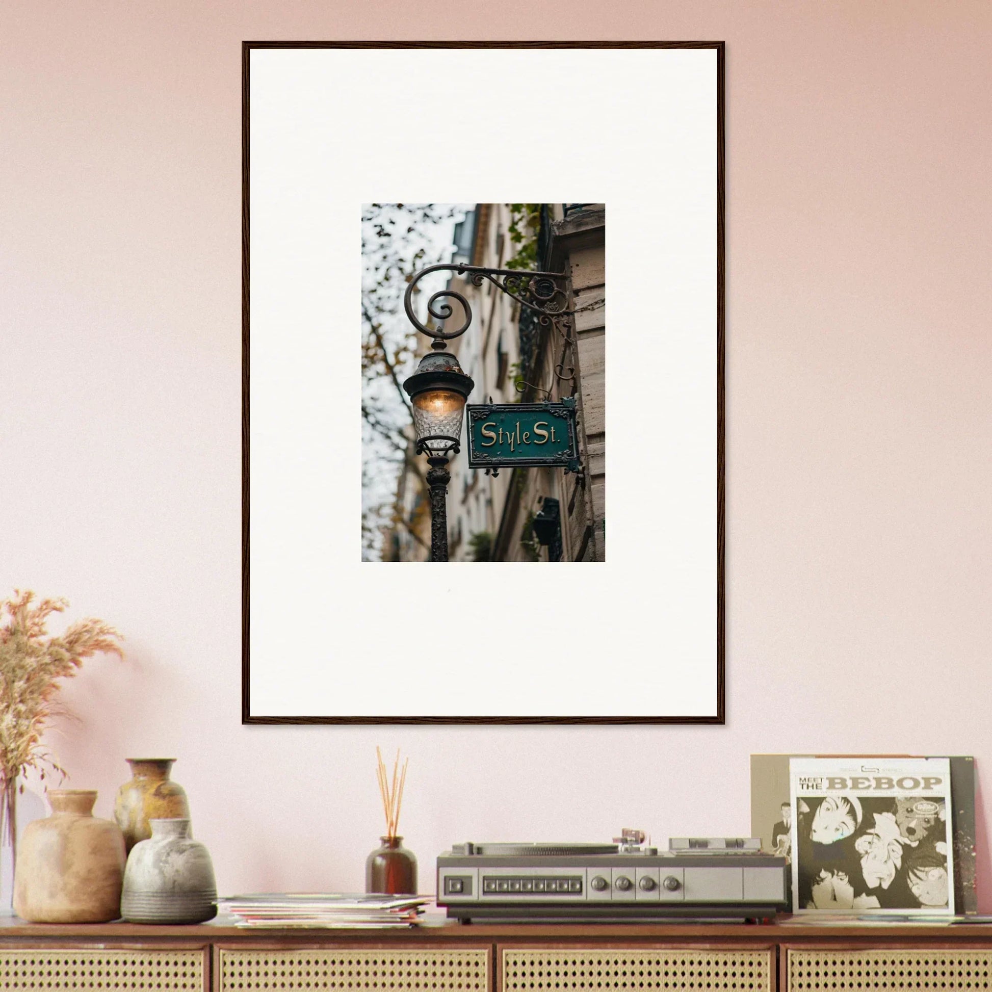 Framed photo of a vintage Paris street lamp, perfect for room decoration and street whispers