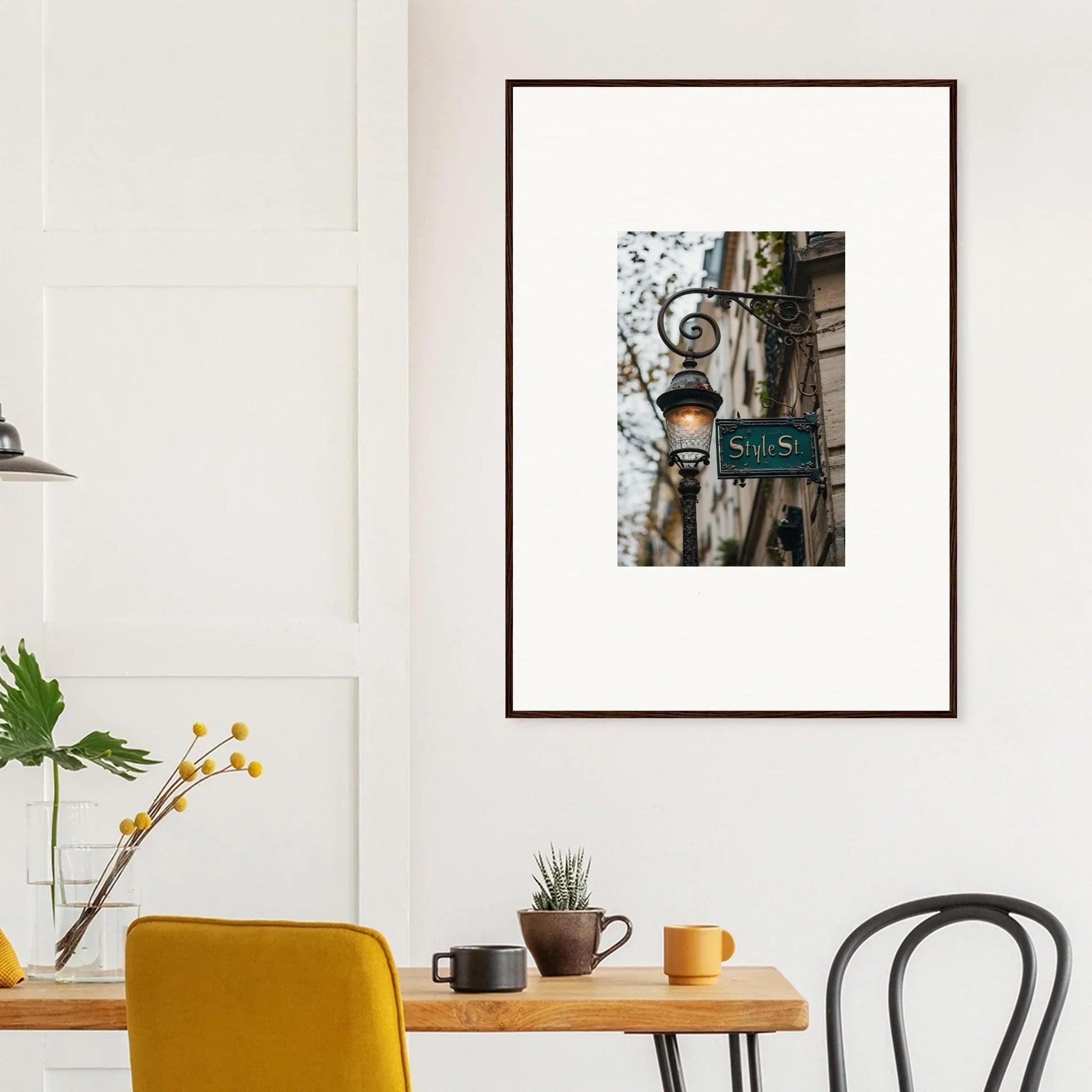 Framed photograph of a street lamp and sign for room decoration with Ethereal Street Whispers