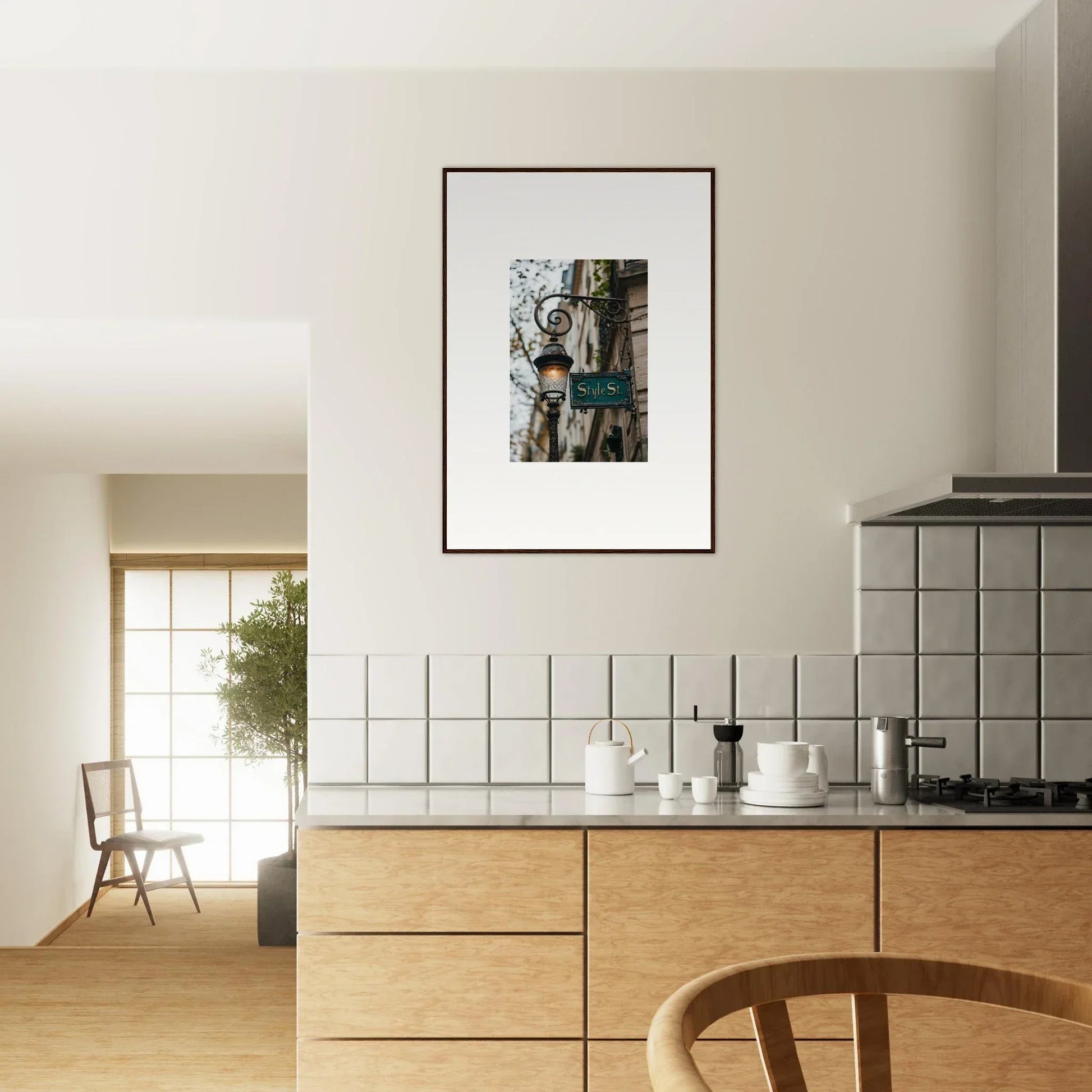 Framed canvas print of Ethereal Street Whispers, featuring urban graffiti and architecture