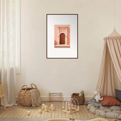 Framed art print of a pink archway in Ethereal Sun Portal for premium wall decor