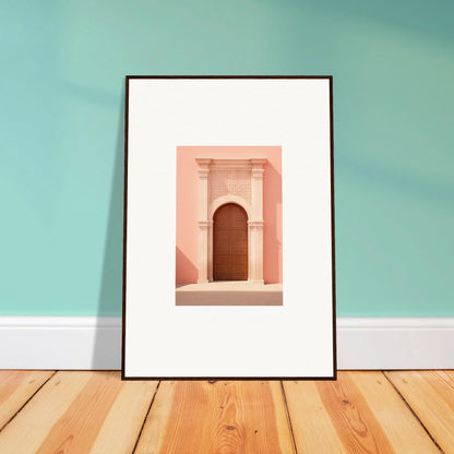 Framed art print of a pink doorway with columns in the Ethereal Sun Portal design