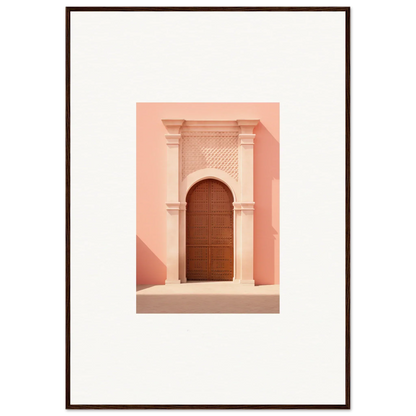 Ornate wooden door in a pink stone archway for the Ethereal Sun Portal art print