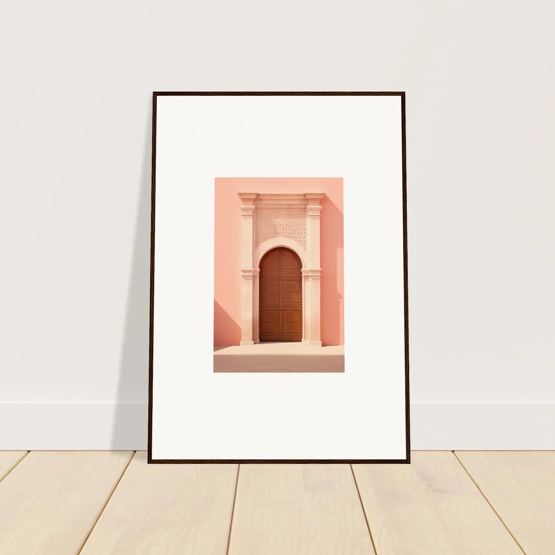 Framed photograph of a pink doorway with columns from Ethereal Sun Portal special edition art™