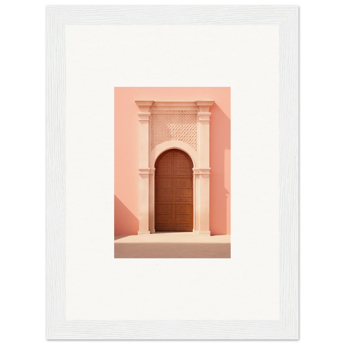 Ethereal Sun Portal art featuring a wooden door in a pink archway with columns