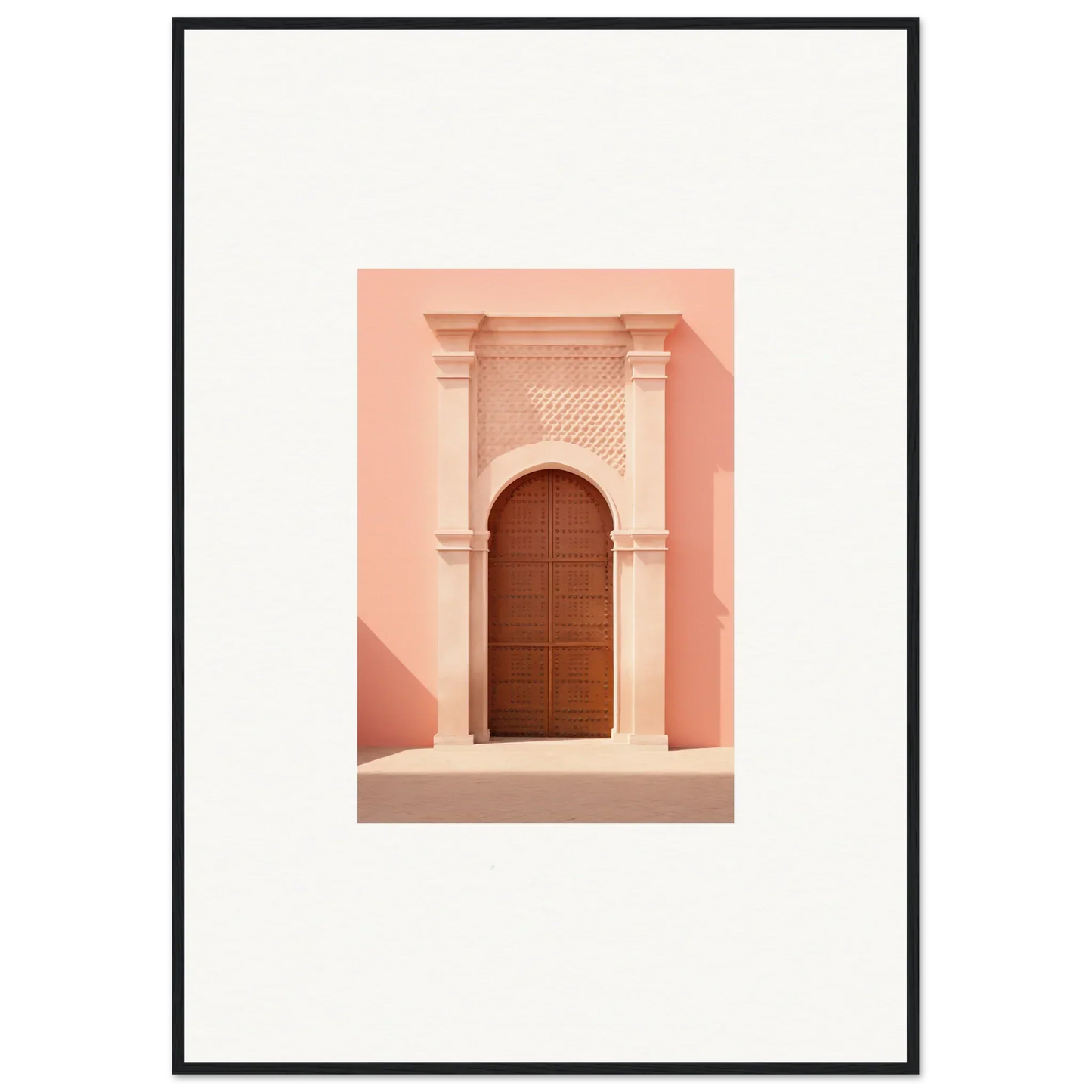 Ornate wooden door in a pink stone archway from Ethereal Sun Portal special edition art™