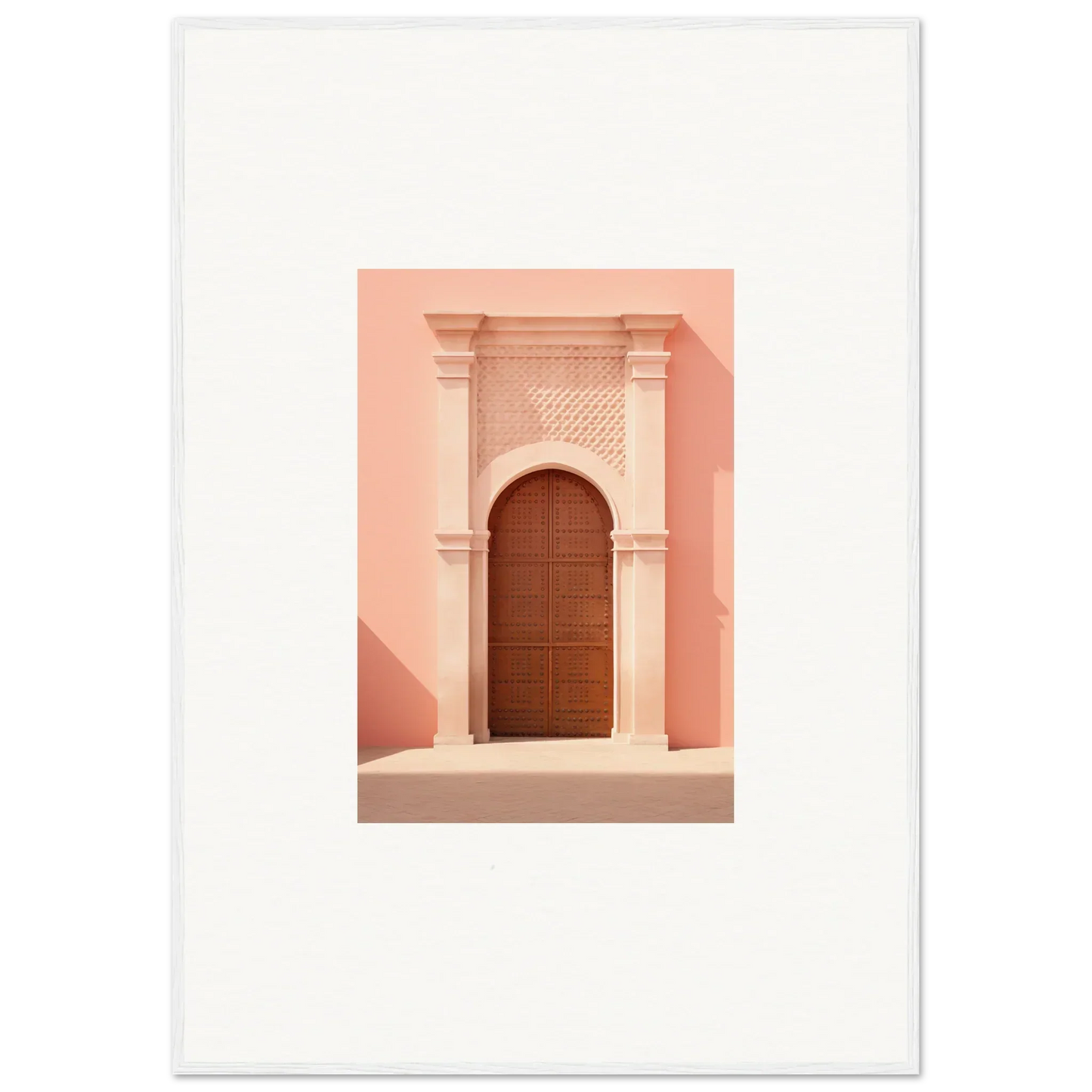 Wooden arched door in ornate pink columns, part of the Ethereal Sun Portal special edition art™