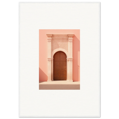 Wooden arched door in ornate pink columns, part of the Ethereal Sun Portal special edition art™