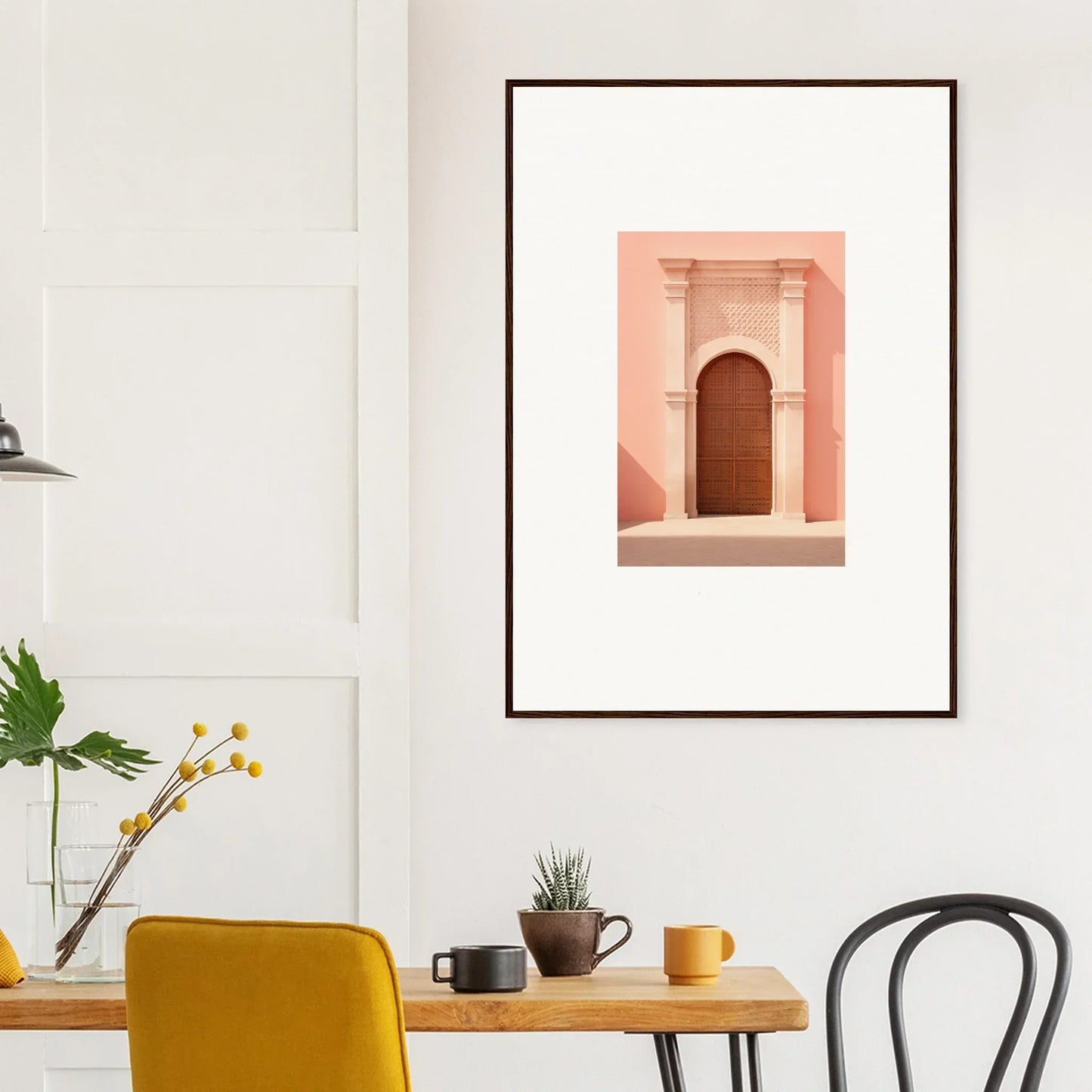 Framed art print of Ethereal Sun Portal with a pink archway and classical columns