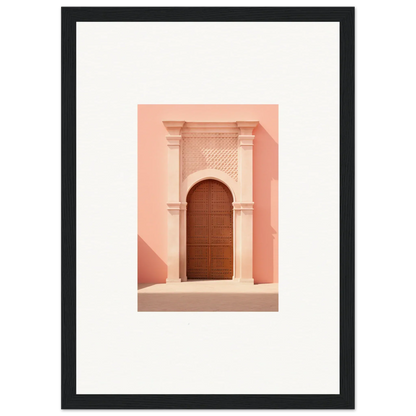 Ornate wooden door in peachy-pink tones, part of the Ethereal Sun Portal art