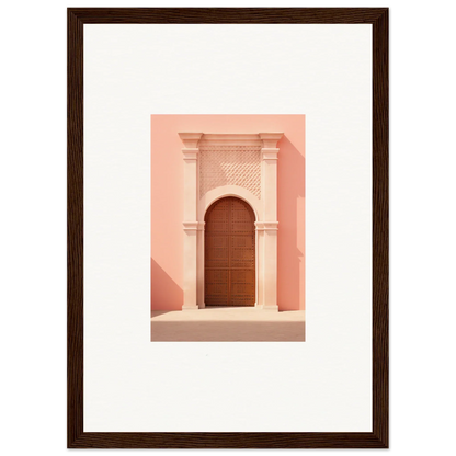 Ornate pink stone archway with a wooden door in the Ethereal Sun Portal design