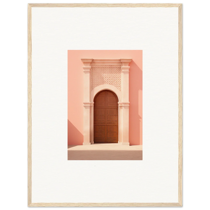 Wooden arched door in ornate columns, perfect for Ethereal Sun Portal art piece