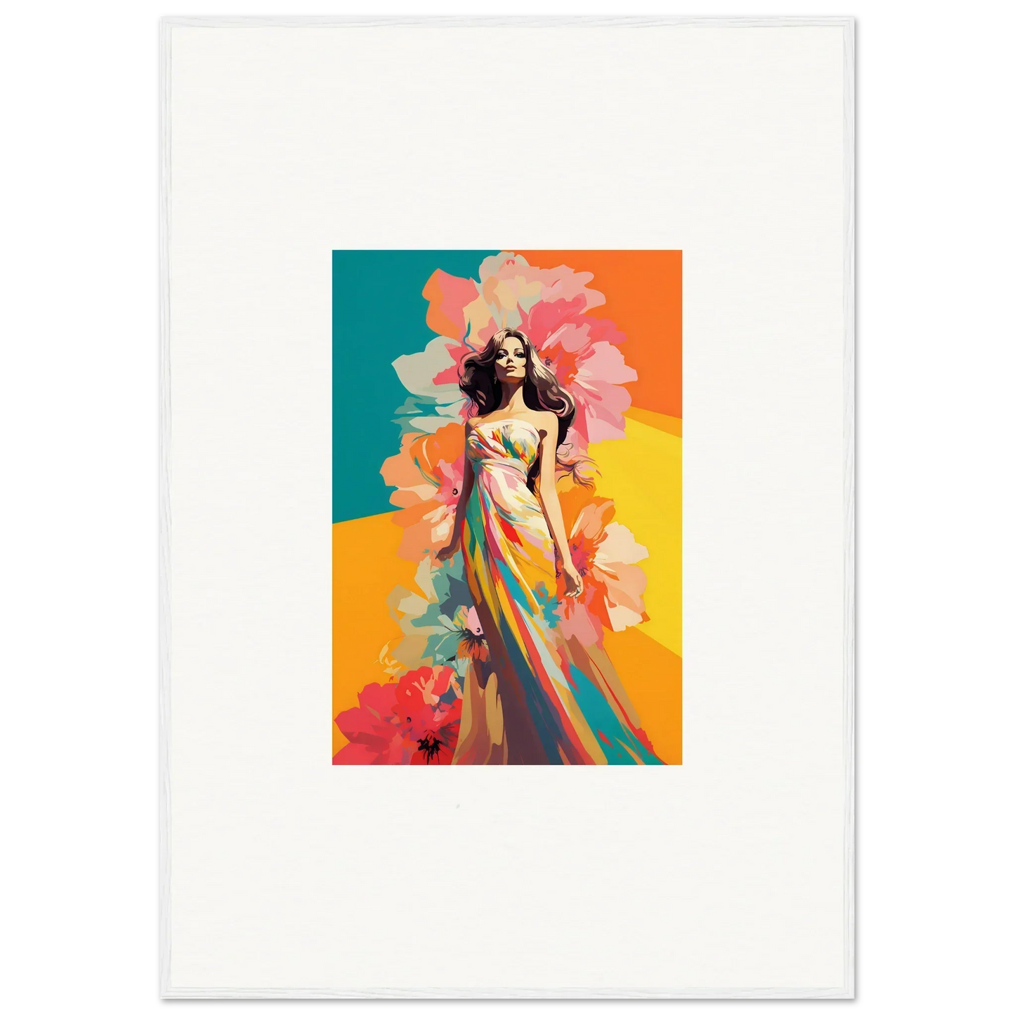 Colorful painting of a woman in a flowing dress for vibrant room decor canvas prints