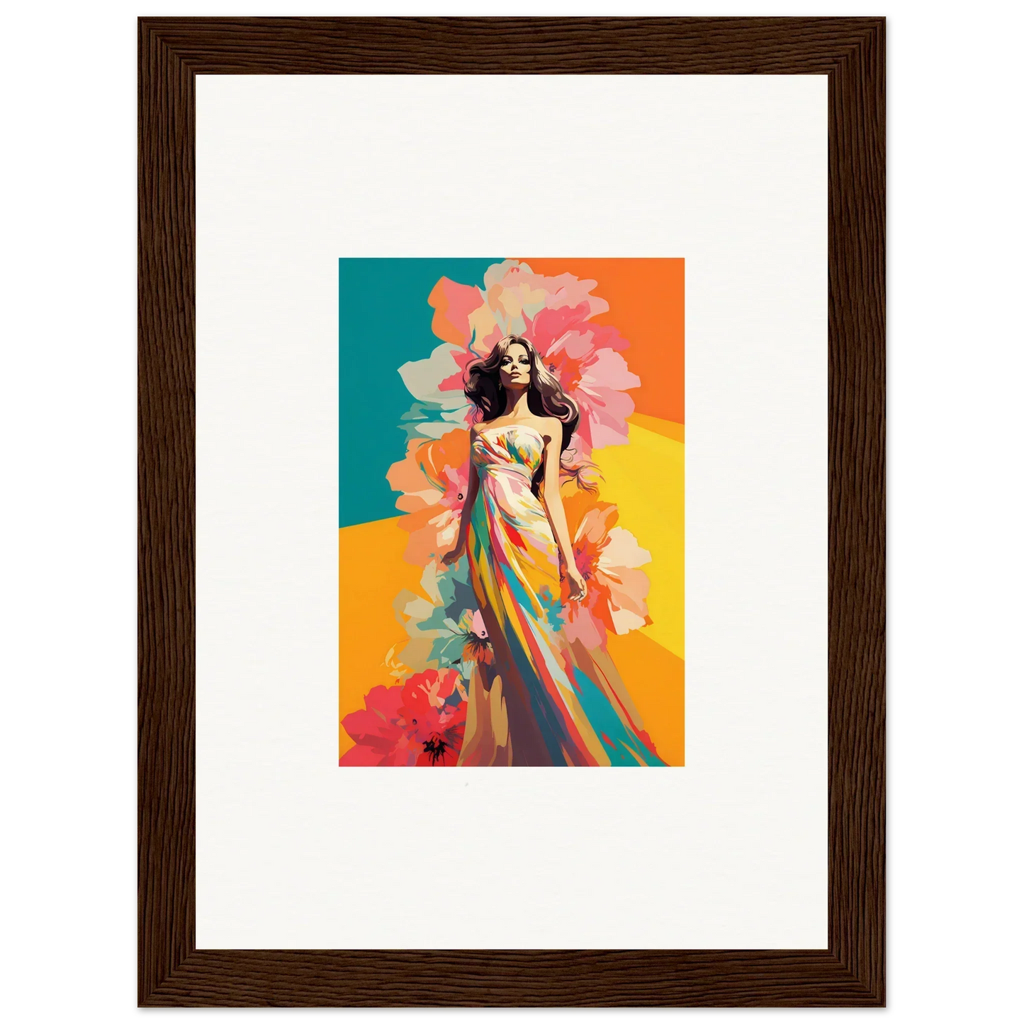 Colorful painting of a woman in a flowing dress, perfect for room decor or framed wall art