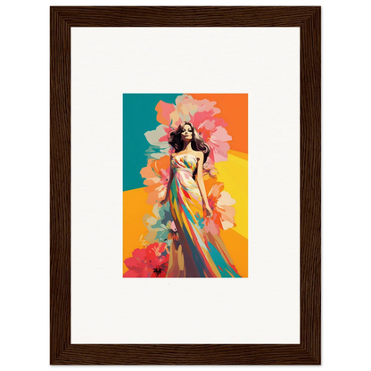 Colorful painting of a woman in a flowing dress, perfect for room decor or framed wall art