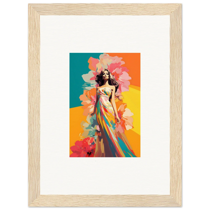 Colorful woman in dress with abstract shapes, perfect for room decor or framed wall art