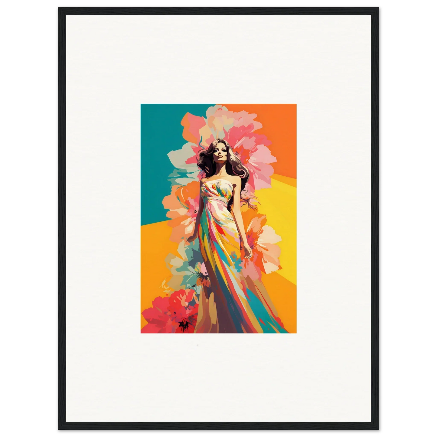 Colorful canvas print of a woman in a dress for vibrant room decor or framed wall art