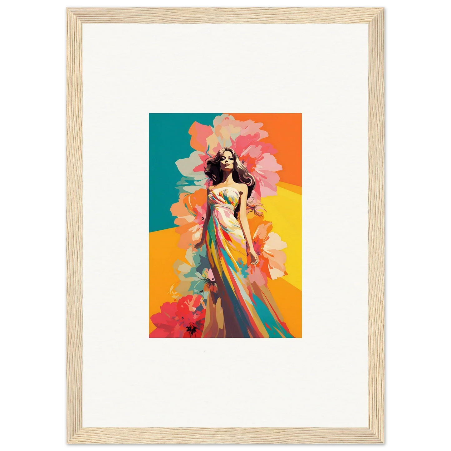 Colorful abstract painting of a woman in a dress for framed wall art and room decor