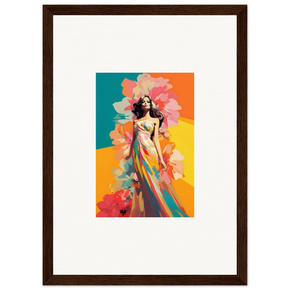 Colorful woman in flowing dress with abstract background for room decor canvas print