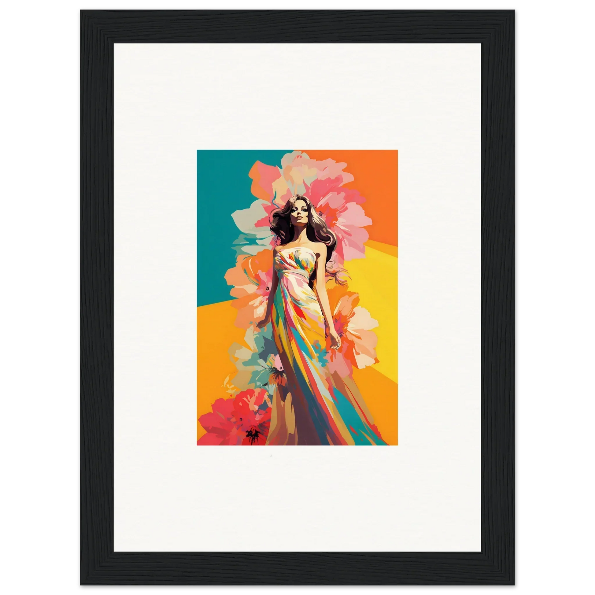 Colorful painting of a woman in a dress, perfect for room decor or framed wall art