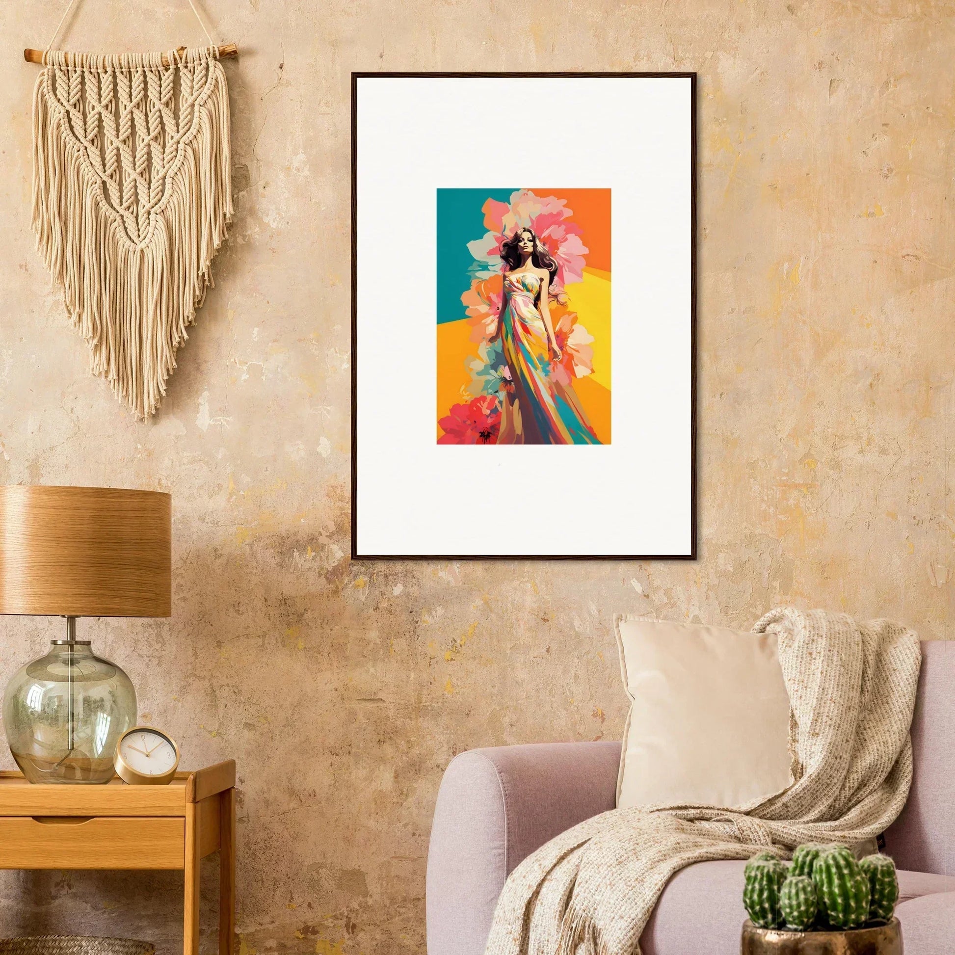 Colorful abstract portrait framed wall art for vibrant room decor by Ethereal Sunlight’s Embrace