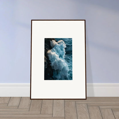 Framed ocean waves crashing on rocks, perfect wall art for stylish room decoration