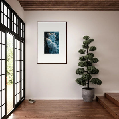 Framed photograph of a person underwater, perfect for unique wall art or room decoration