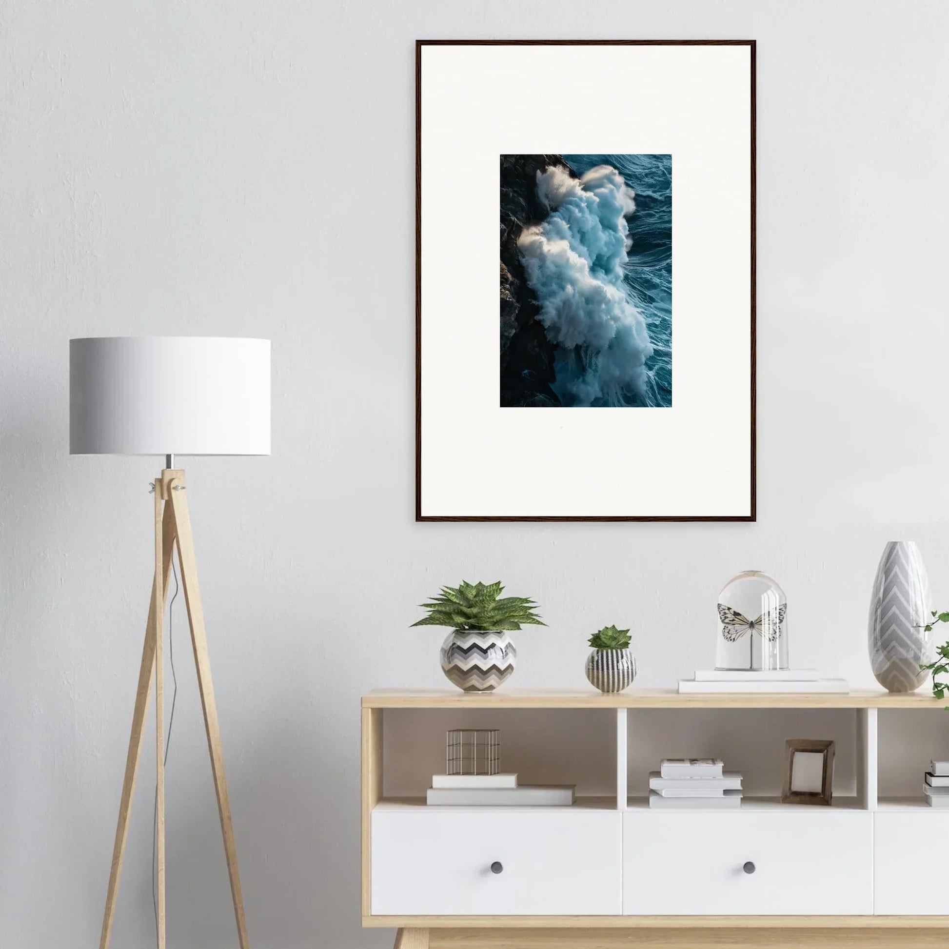 Framed ocean wave photograph perfect for room decoration and wall art lovers