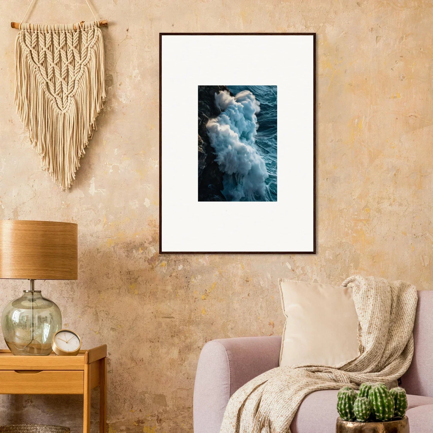 Framed canvas print of crashing ocean wave for stunning room decoration wall art