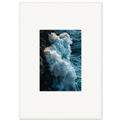 Dramatic ocean wave crashing on rocks, perfect for room decoration or wall art