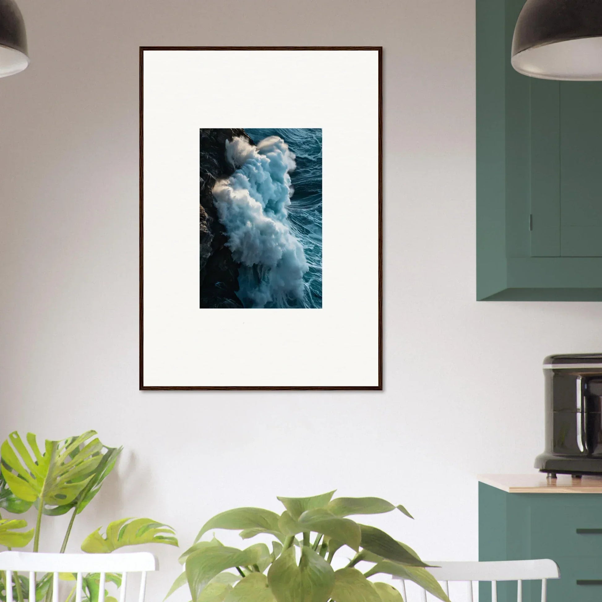 Framed wall art of a dramatic ocean wave for stylish room decoration