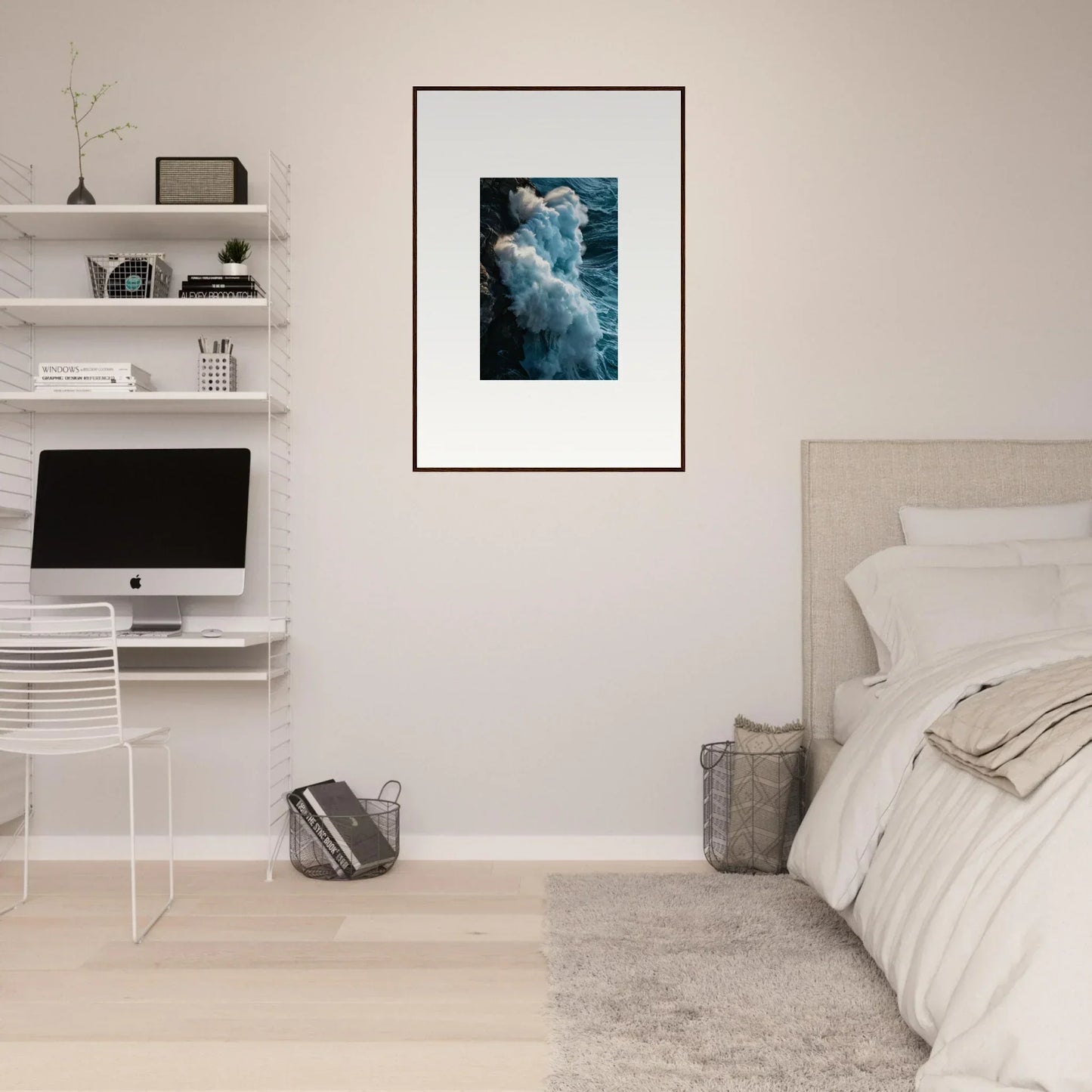 Framed ocean waves wall art for stylish room decoration in Ethereal Surf’s Elegy