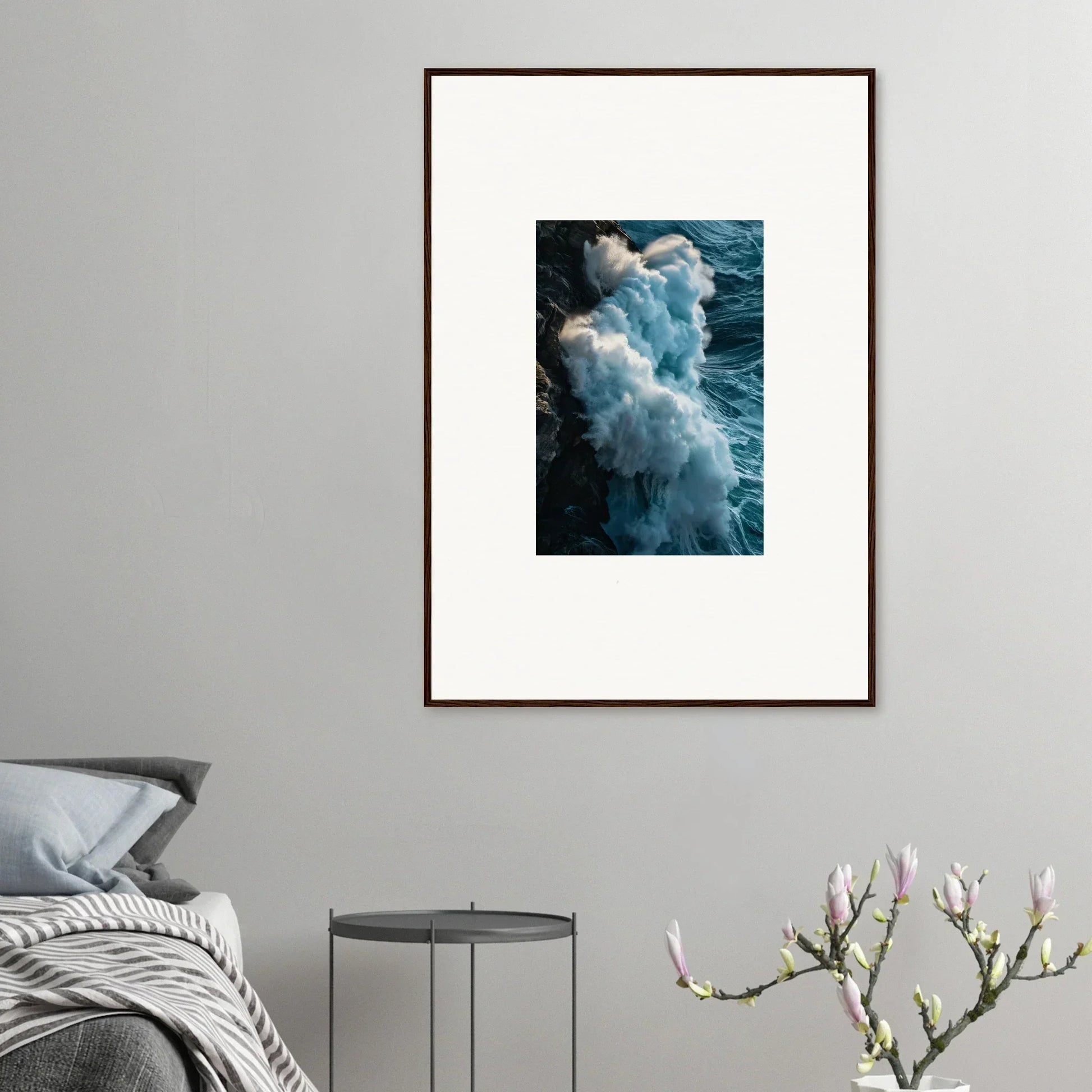 Framed ocean wave wall art for stunning room decoration and vibe enhancement