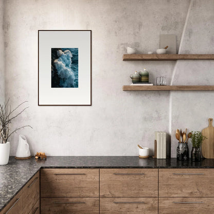 Framed wall art of Ethereal Surf’s Elegy featuring ocean waves and white foam