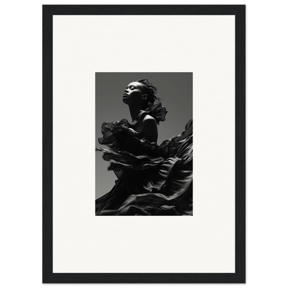 Black and white framed wall art of person in twilight reverie with flowing fabric