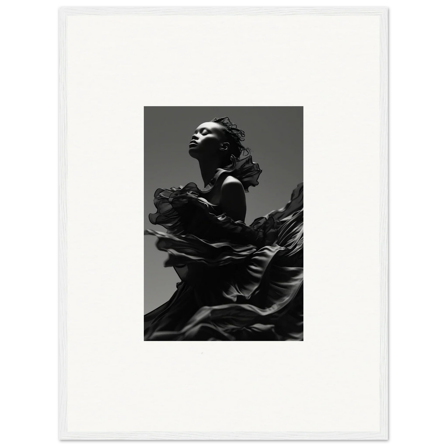 Dramatic black-and-white portrait in Ethereal Twilight Reverie framed wall art for room decor