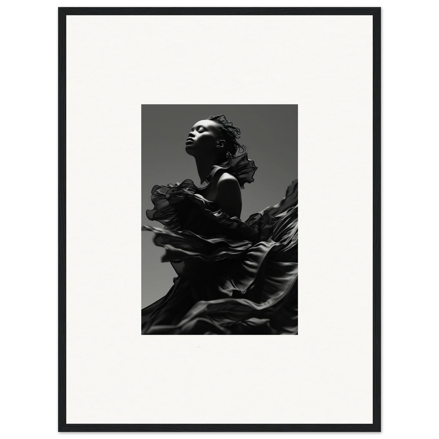 Black and white portrait in billowing fabric for Twilight Reverie room decor